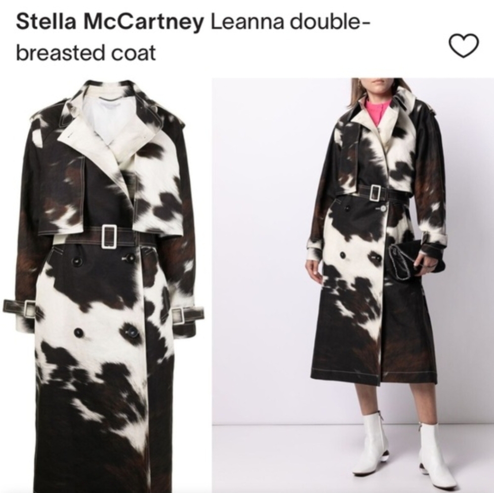 STELLA MCCARTNEY OFF-WHITE COW PRINT LEANNA TRENCH COAT sz38